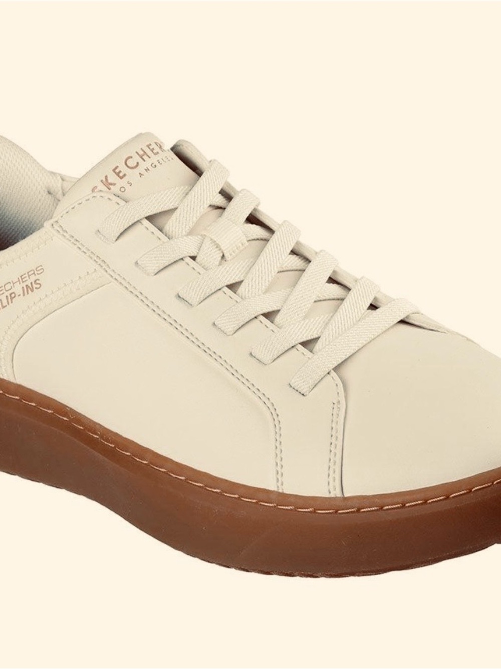 Skechers Men's Cream Lace-Up Sneakers with Brown Gum Sole